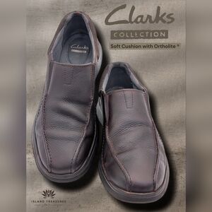 Clarks Cotrell Step Slip-On Men's Sz 11.5M Brown Oily Leather Loafers Ortholite®